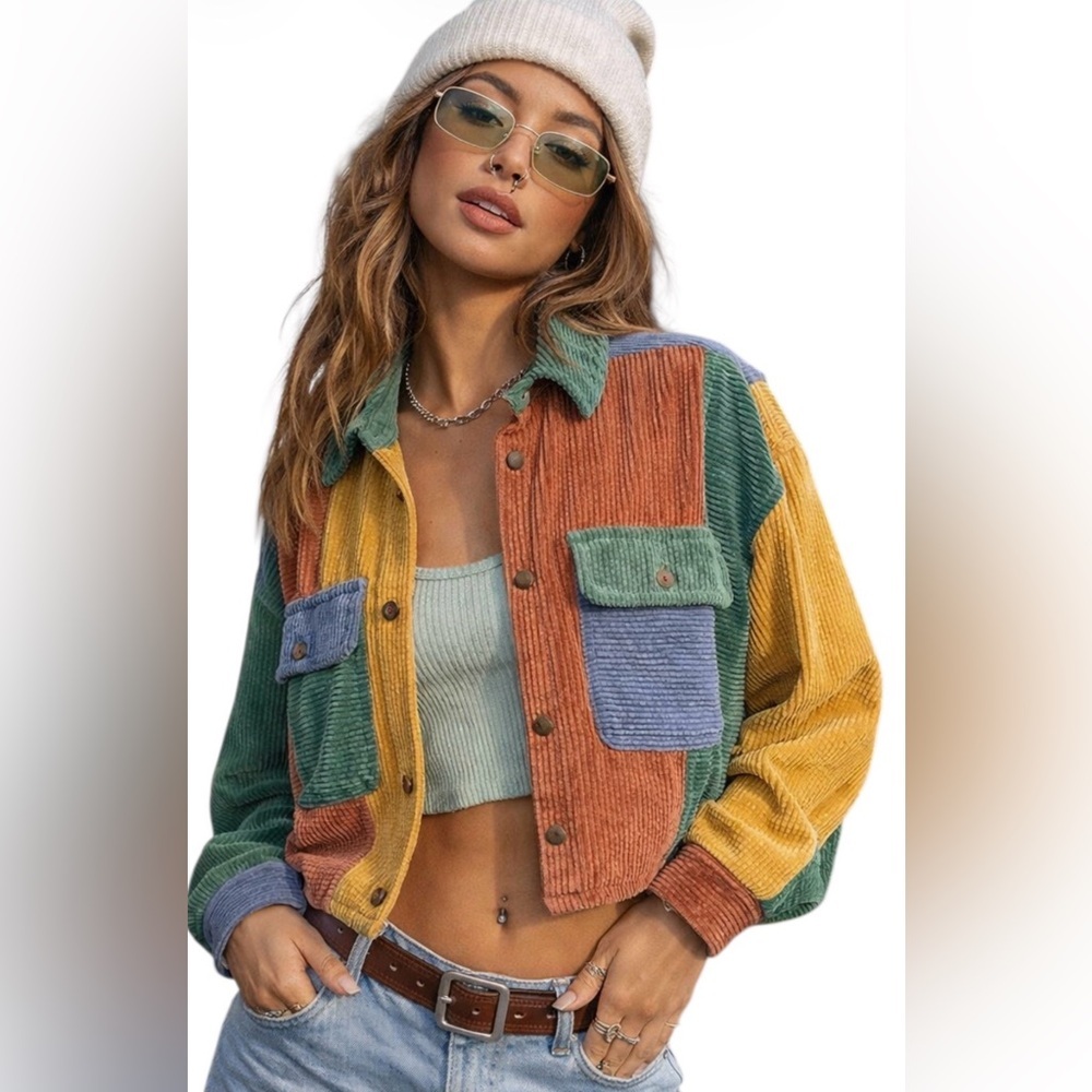 BDG Y2K COLORBLOCK CORDUROY JACKET SIZE M CROPPED PATCHWORK STREETWEAR RETRO